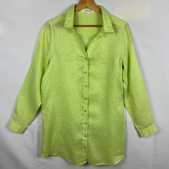 Travelsmith Women Linen Button Up LongSleeve Tunic Shirt Sz M Classic Breathable - Picture 1 of 9